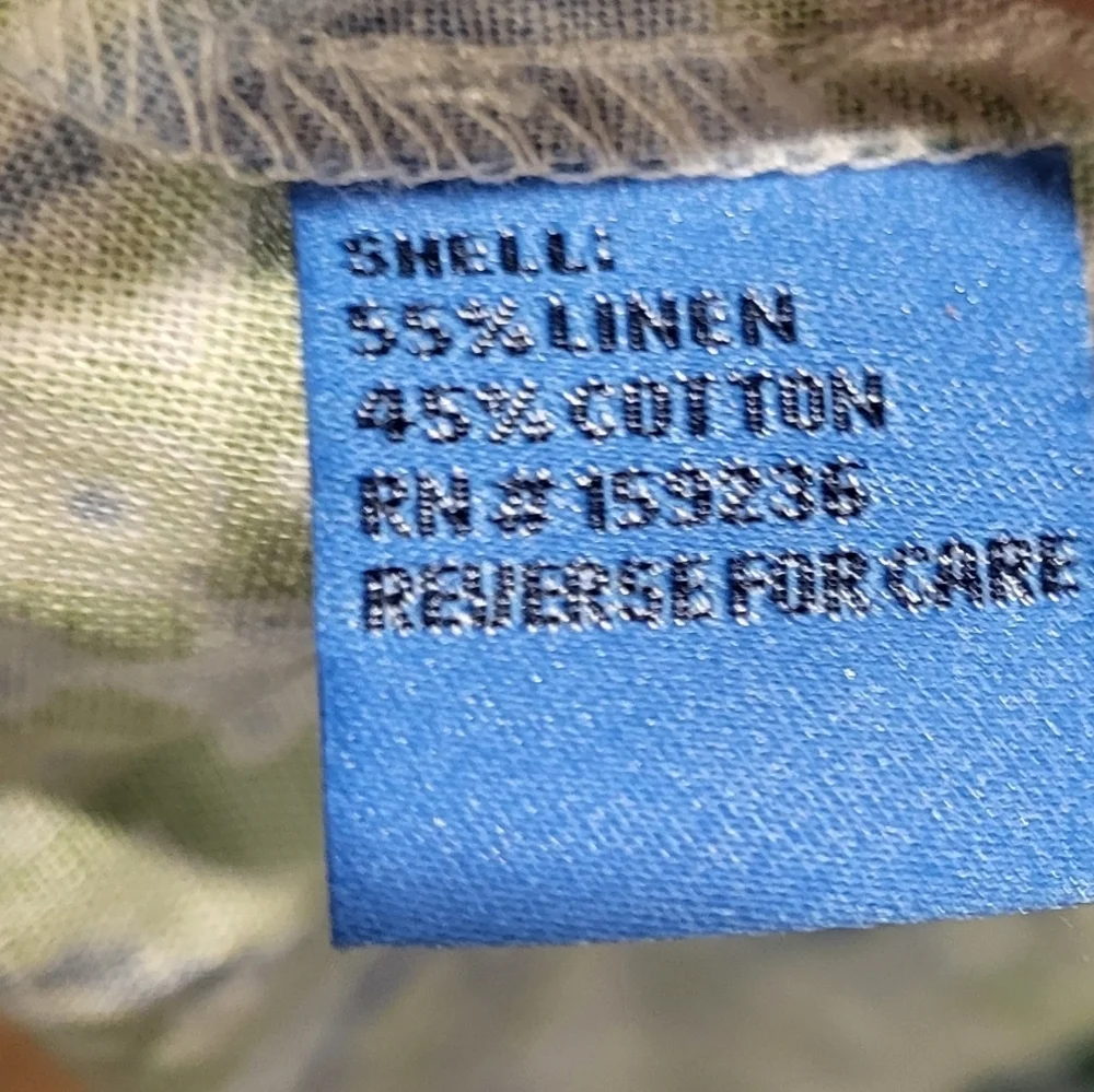 J. McLaughlin Ciri Smocked Maxi Dress Linen Cotton Seaside Tile Blue Green Sz XL - Picture 8 of 8